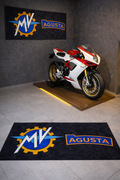 MV Agusta Premium Garagen-Bodenmatte - 2.5x7 ft (30x87") Luxuriöser rutschfester Motorradteppich & Wanddekoration