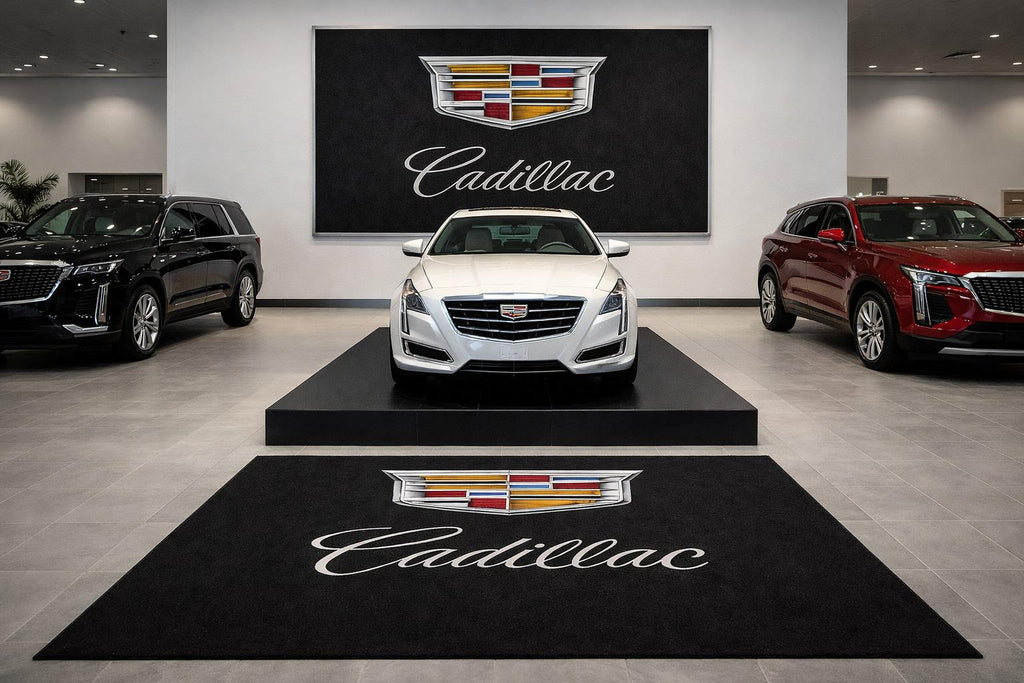 Cadillac Garagen-Bodenmatte - 5x7 ft (60x87") Luxuriöser rutschfester Autoteppich & Wanddekoration