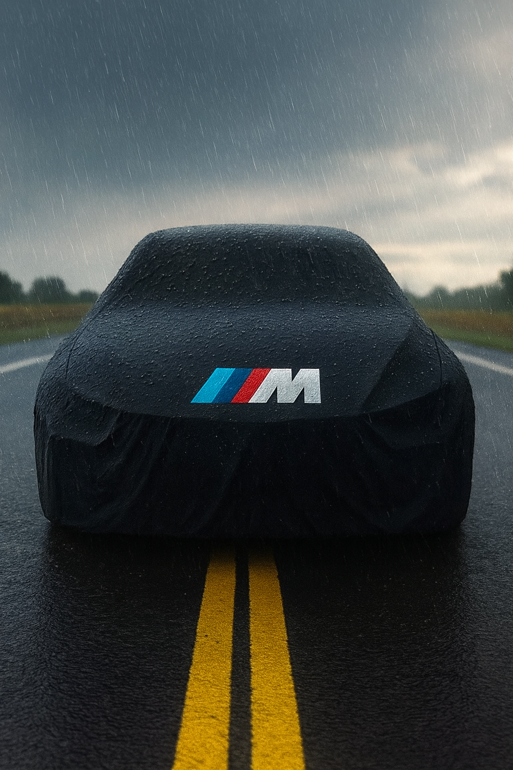 BMW M Performance Outdoor-Autoabdeckung – wasserdicht & passgenau für M2, M3, M4, M5, M6 und M8 - M Performance Logo on Hood - All Weather Cover Inside Cotton