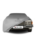 Mercedes-Benz S-Klasse (W116) mit maßgeschneiderter Indoor-Autoabdeckung in einer Garage in Deutschland