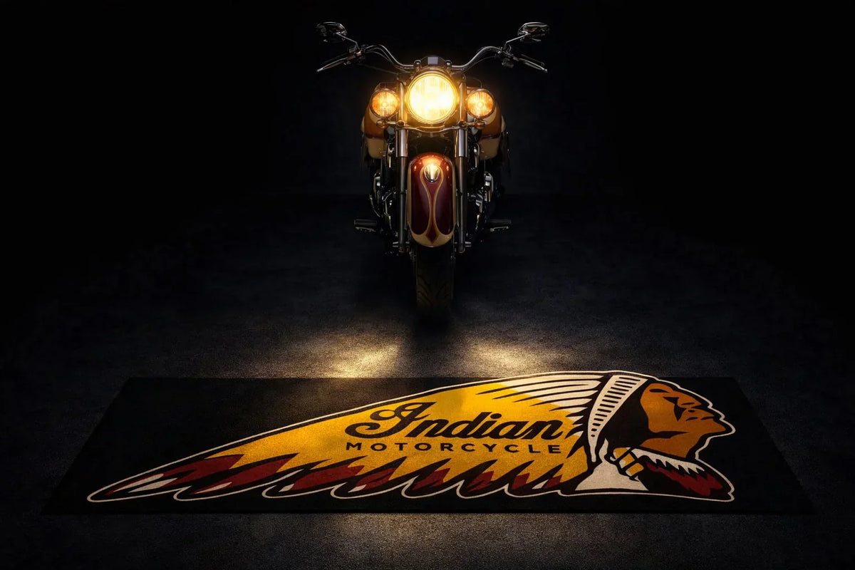 Indian Premium Garagen-Bodenmatte - 2.5x7 ft (30x87") Luxuriöser rutschfester Motorradteppich & Wanddekoration