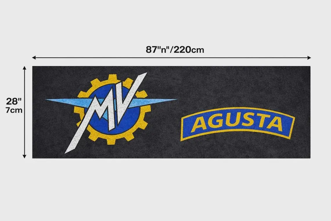MV Agusta Premium Garagen-Bodenmatte - 2.5x7 ft (30x87") Luxuriöser rutschfester Motorradteppich & Wanddekoration