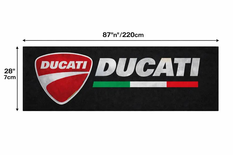 Ducati Premium Garagen-Bodenmatte - 2.5x7 ft (30x87") Luxuriöser rutschfester Motorradteppich & Wanddekoration