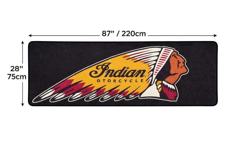 Indian Premium Garagen-Bodenmatte - 2.5x7 ft (30x87") Luxuriöser rutschfester Motorradteppich & Wanddekoration
