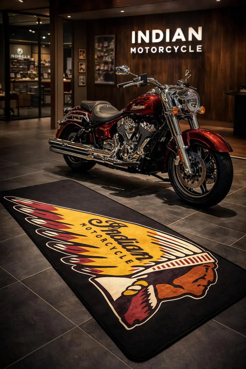 Indian Premium Garagen-Bodenmatte - 2.5x7 ft (30x87") Luxuriöser rutschfester Motorradteppich & Wanddekoration