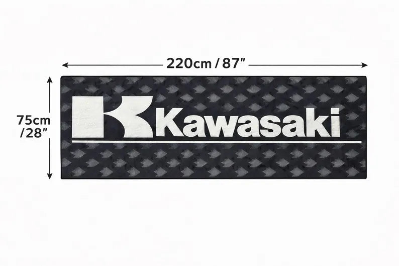 Kawasaki Premium Garagen-Bodenmatte - 2.5x7 ft (30x87") Luxuriöser rutschfester Motorradteppich & Wanddekoration
