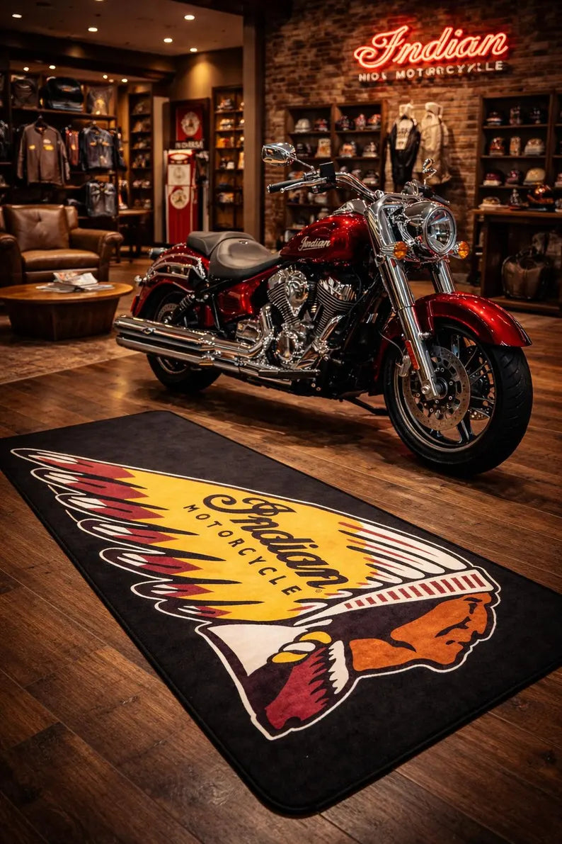 Indian Premium Garagen-Bodenmatte - 2.5x7 ft (30x87") Luxuriöser rutschfester Motorradteppich & Wanddekoration