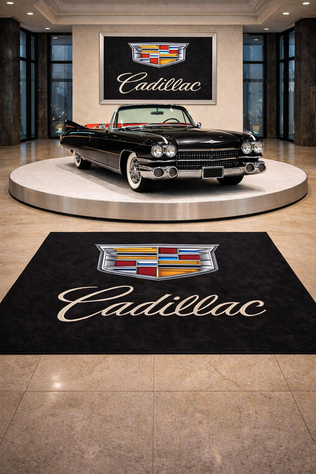 Cadillac Garagen-Bodenmatte - 5x7 ft (60x87") Luxuriöser rutschfester Autoteppich & Wanddekoration